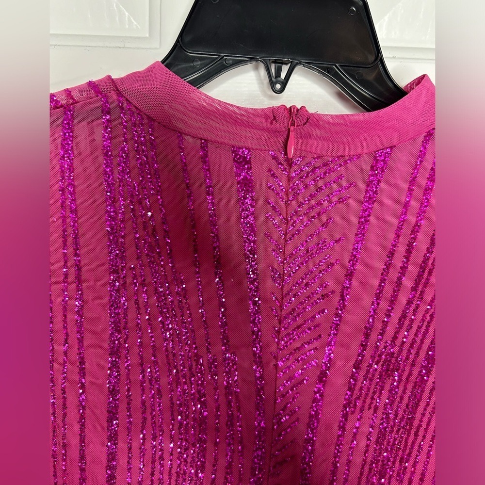 Sexy party birthday club pink glitter see through midi dress - Picture 11 of 14